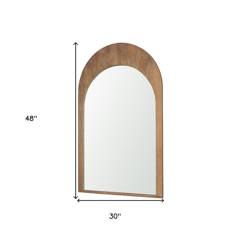 HomeRoots 48" Light Brown Solid Wood Arch Framed Accent Mirror image number 4