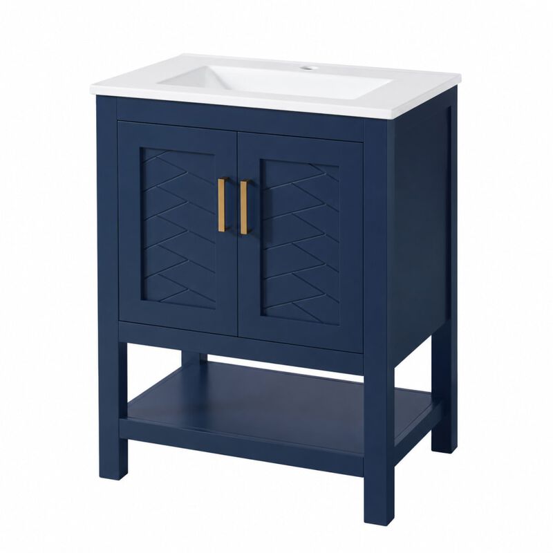 ELEMENT ACE 24 Inch Modern Bathroom Vanity with Elegant Twill Design Soft-Close Hinges Adjustable Shelf Back Open Structure Ample Customizable Bathroom Storage image number 0