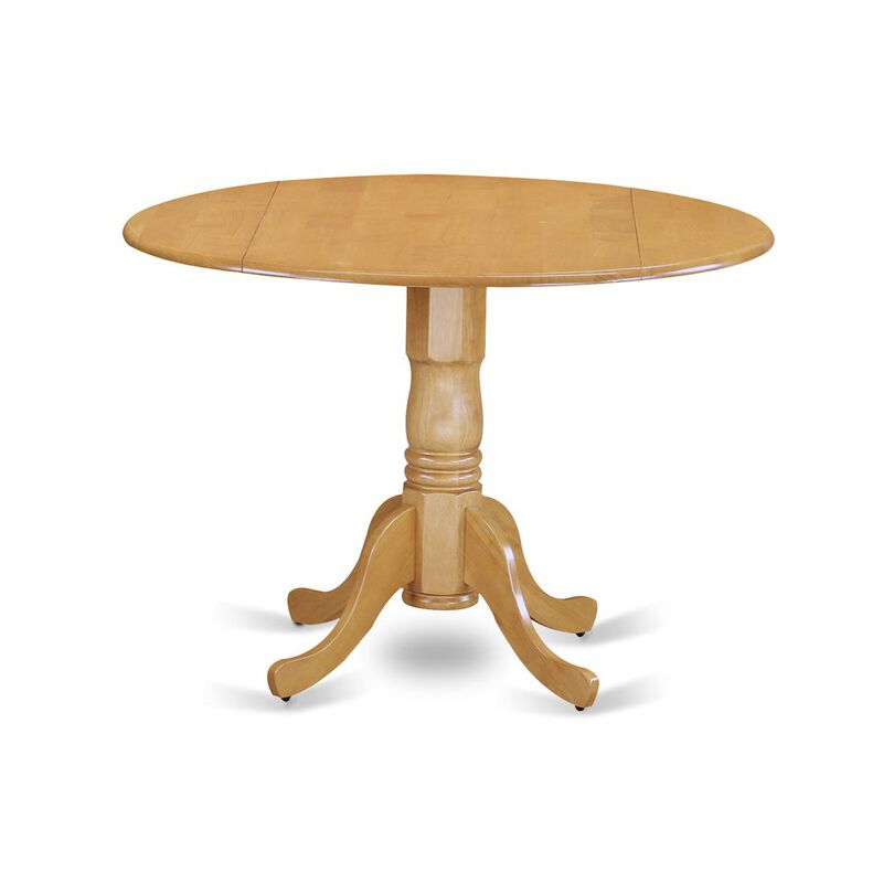 Dublin Round Table with two 9" Drop Leaves in an Oak Finish