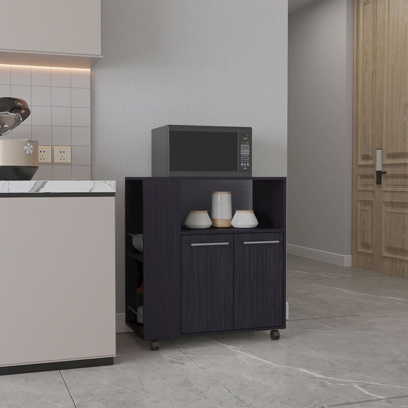 Bremerton Kitchen Cart, 2 Doors, 3 Shelves, 4 Wheels, Black Wengue