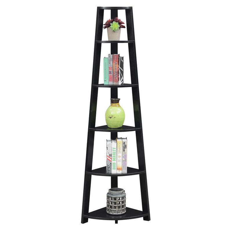 Convenience Concepts Newport 5 Tier Corner Bookshelf Black