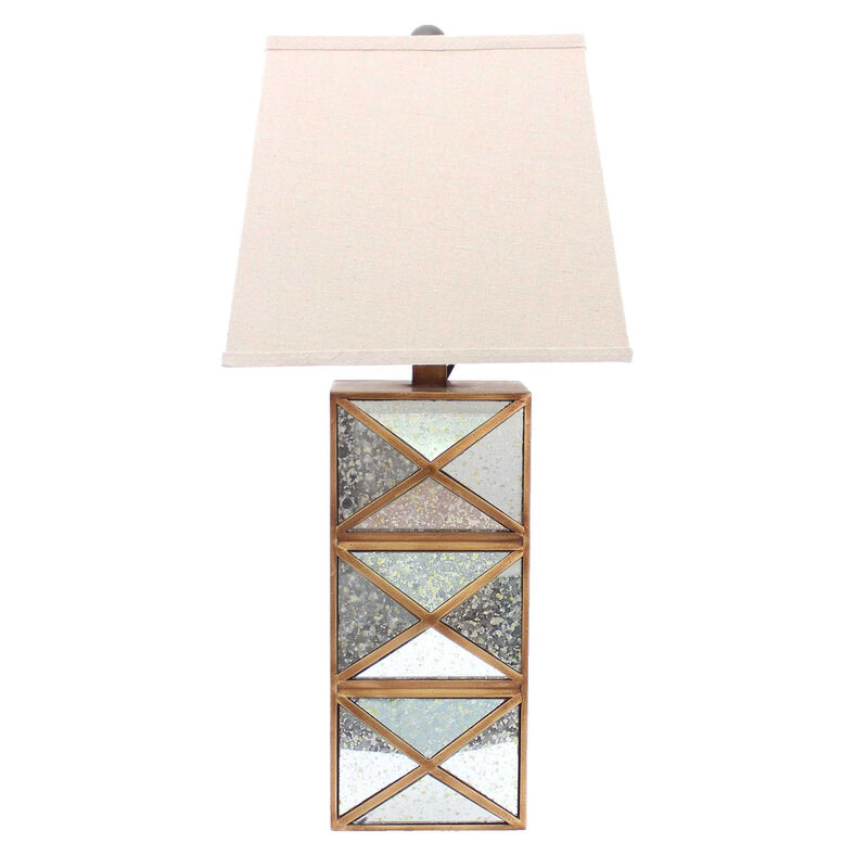 Hivvago 28" Distressed Gold And Silver Metal Bedside Lamp With Beige Shade