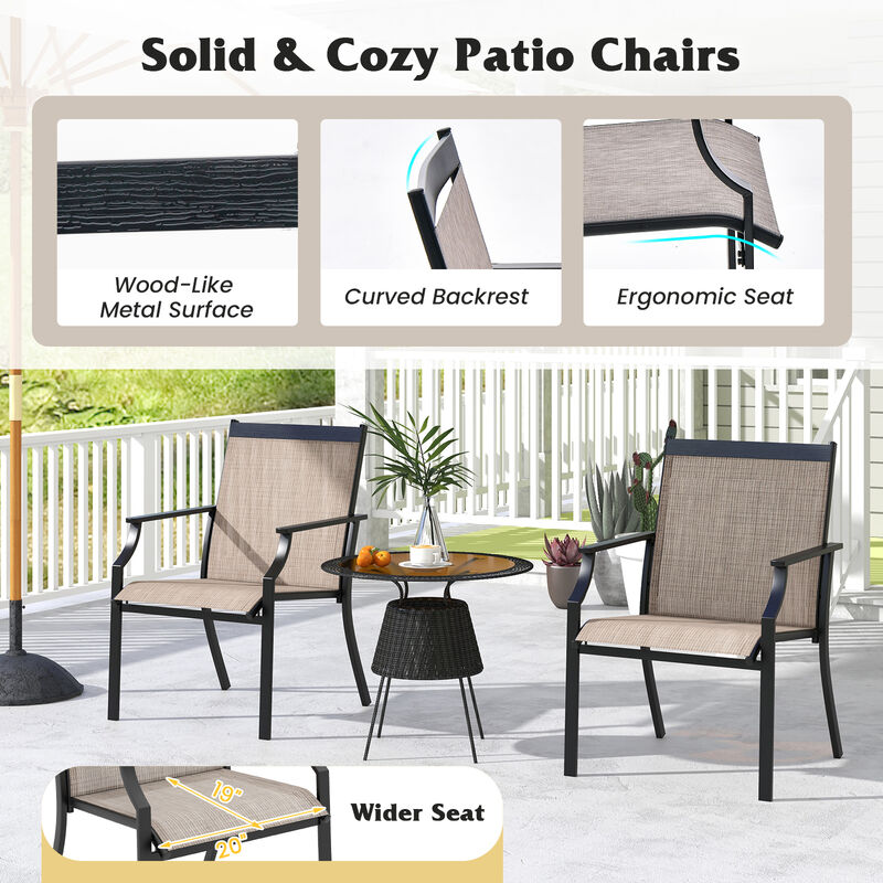 4 Piece Patio Dining Chairs Large Outdoor Chairs with Breathable Seat and Metal Frame