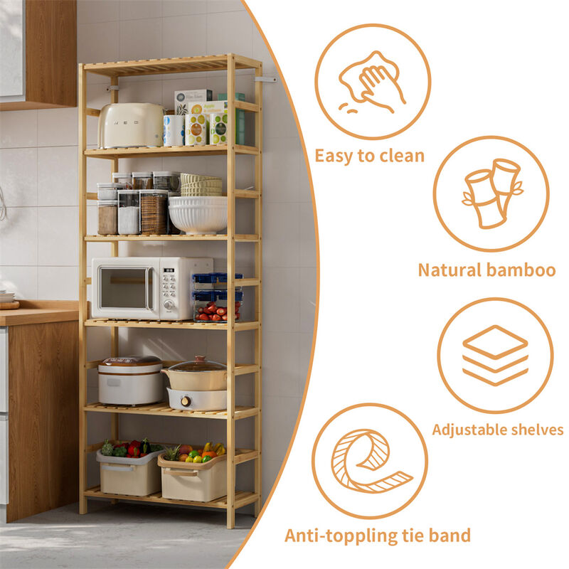Freestanding Storage Shelf Unit 6-tier Bamboo Storage Rack Bookshelf Plant Stand image number 5