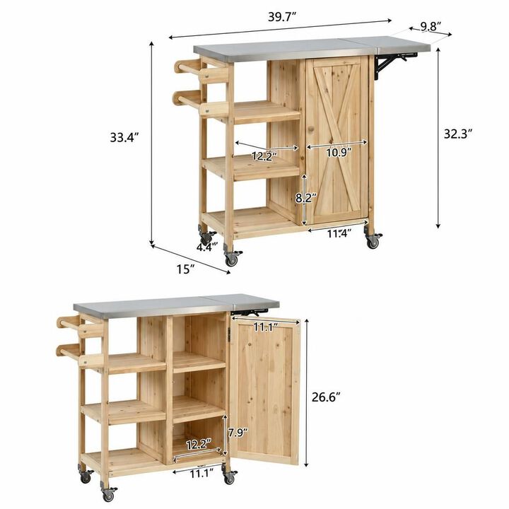 ELEMENT ACE Portable Foldable Outdoor Prep Kitchen Island Cart With Lockable Wheels, Storage Cabinet and Towel Rack For Patio Garden Cooking Areas