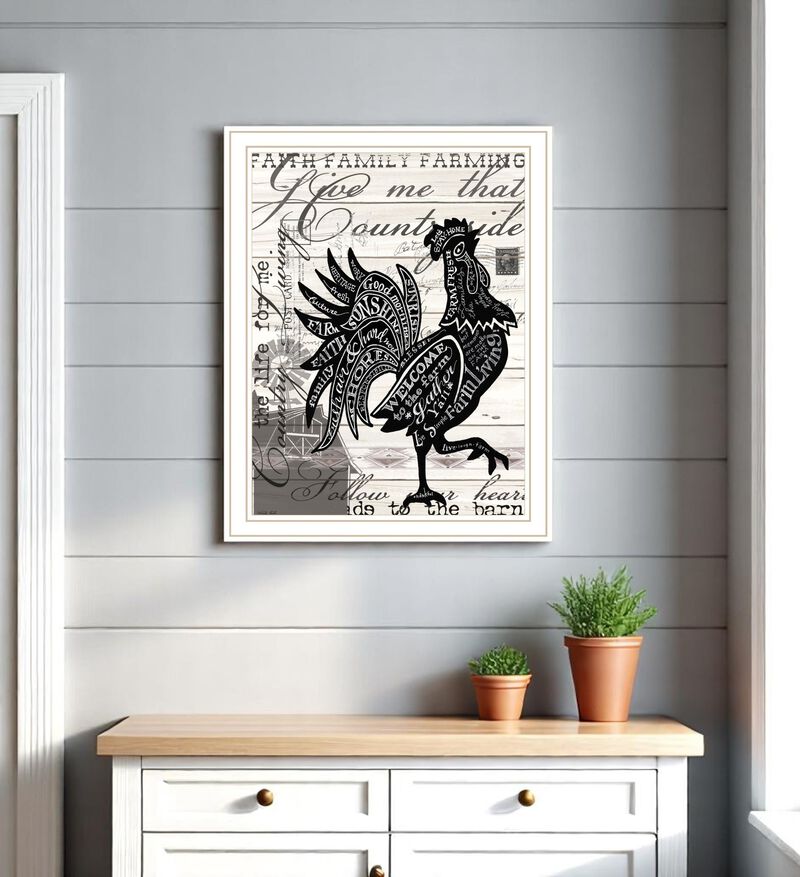 HomeRoots Faith Family Farm Rooster White Framed Wall Art image number 1