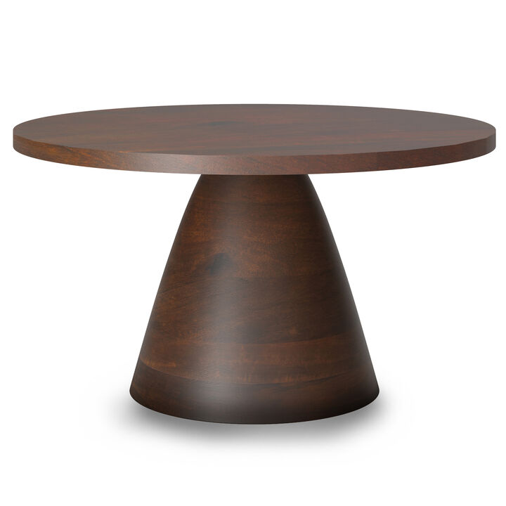 Winnie SOLID ACACIA WOOD 30 inch Wide Round Modern Coffee Table in Walnut, Fully Assembled