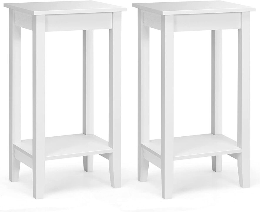 Set of 2 Versatile 2-Tier End Table with Storage Shelf-White