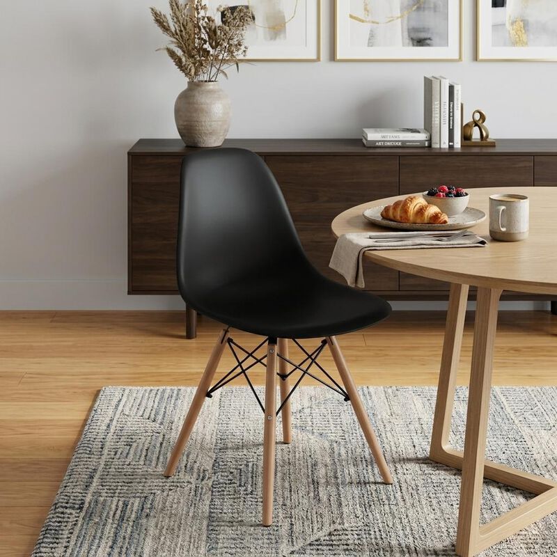 HomeRoots Black And Natural Heavy Duty Plastic And Wood Dining Side Chair image number 1