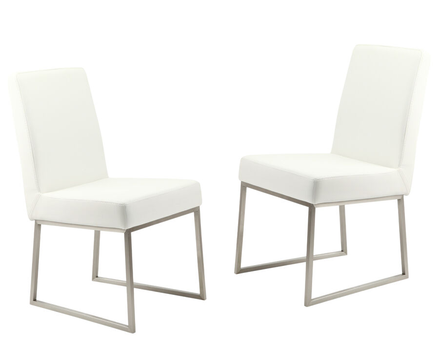 HomeRoots Set of Two White and Silver Faux Leather Dining Side Chairs