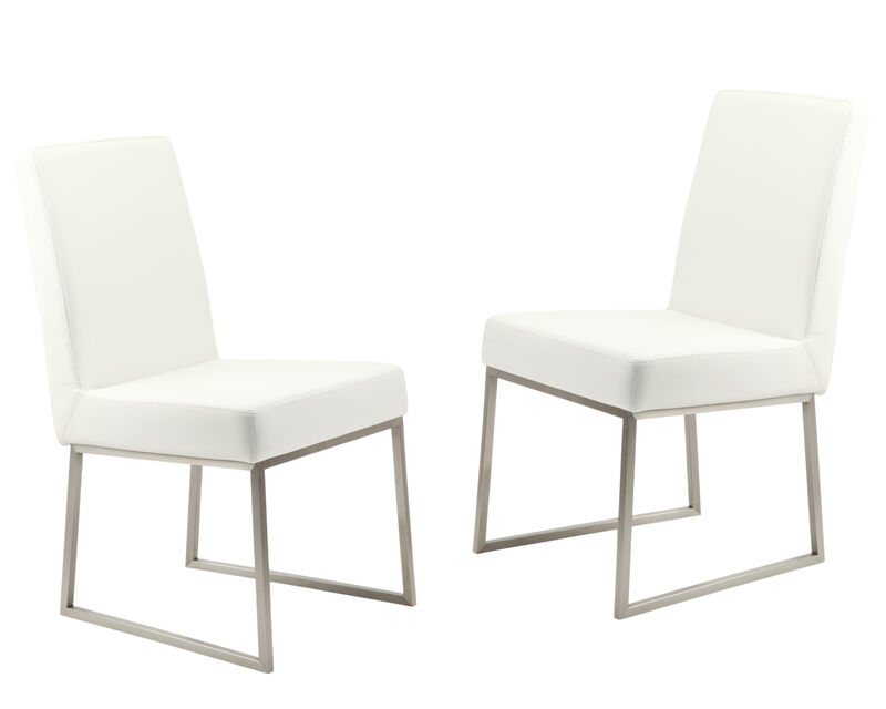 HomeRoots Set of Two White and Silver Faux Leather Dining Side Chairs image number 0