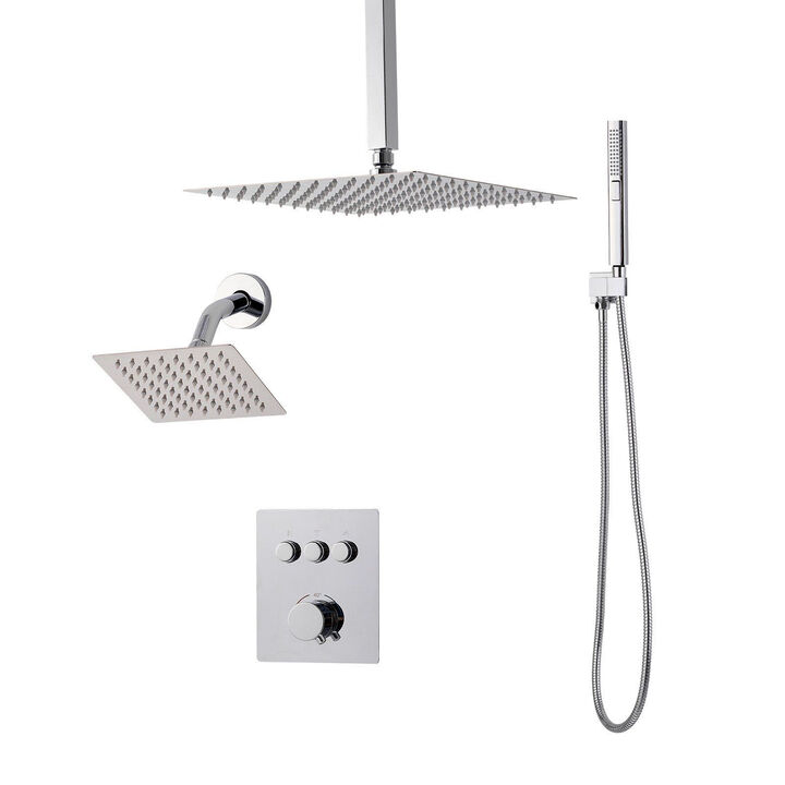 Ceiling Mount Rainfall Shower with 2-in-1 Handheld Spray, Brass Valve and Trim