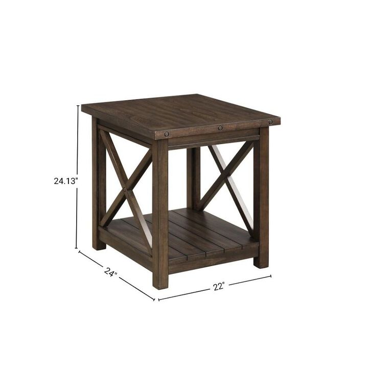 FurniFact Rustic Farmhouse End Table in Walnut &ndash; Solid Wood Square Accent Table