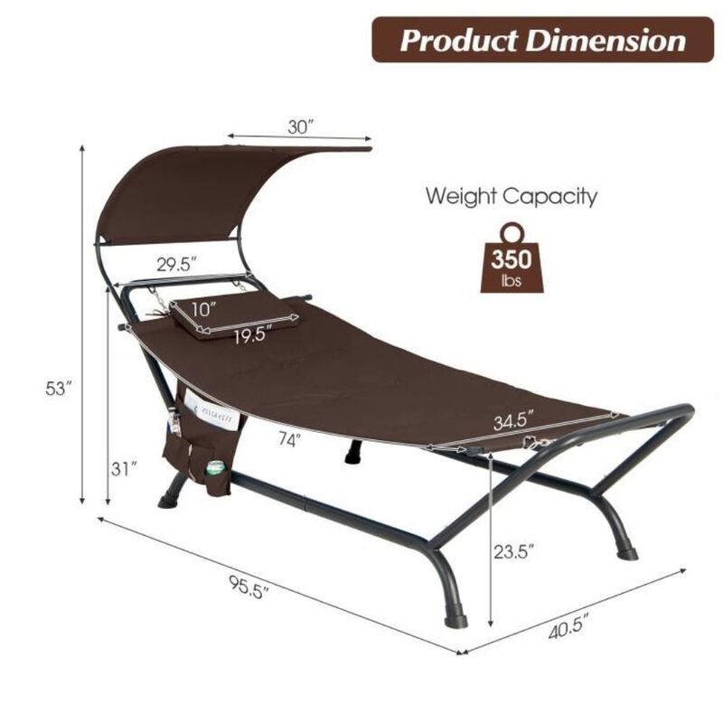 Hivvago Brown Outdoor Hammock Style Chaise Lounge Chair Cot with Canopy and Storage Bag