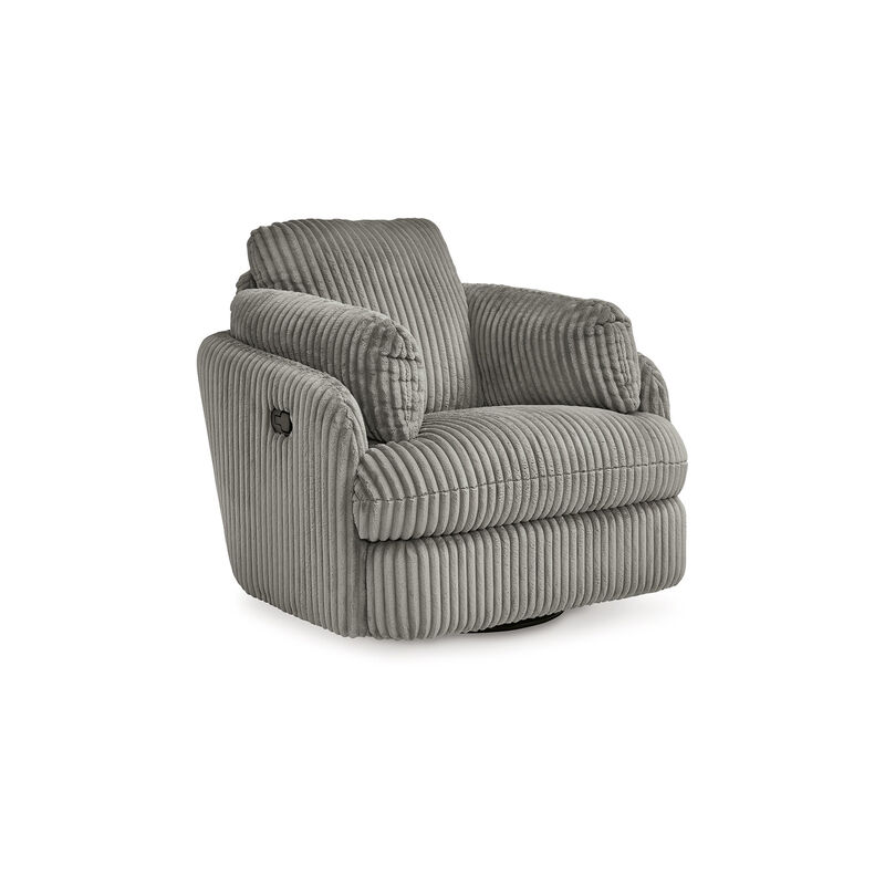 Rikki Swivel Glider Manual Recliner Chair, Gray Corduroy, 2 Pillows - Benzara