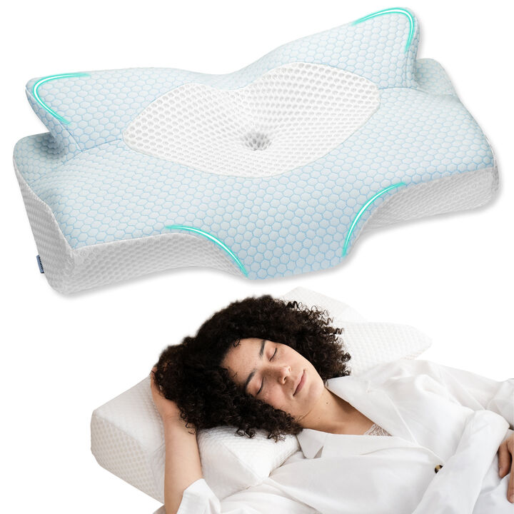 Elviros Cervical Memory Foam Pillows for Neck and Shoulder Pain, Neck Pillow for Sleeping, Side Sleeper Pillows for Adults, Ergonomic Orthopedic Sleeping for Back and Stomach Sleepers (Medium Firm)