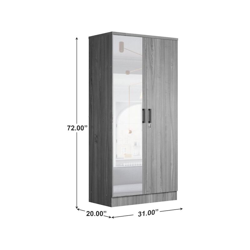 2 Doors Wardrobe Mirrored Door