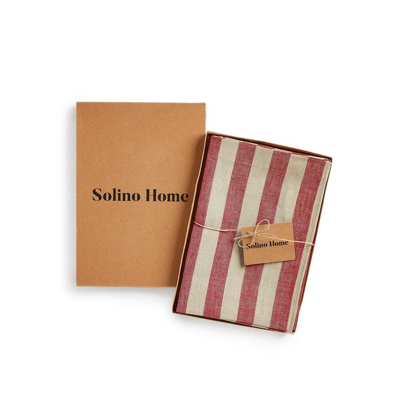 Solino Home Sorrento Stripe 100% Linen Dinner Napkins &ndash; Set of 4, 20 x 20 in, Machine Washable, Holiday and Everyday Dining