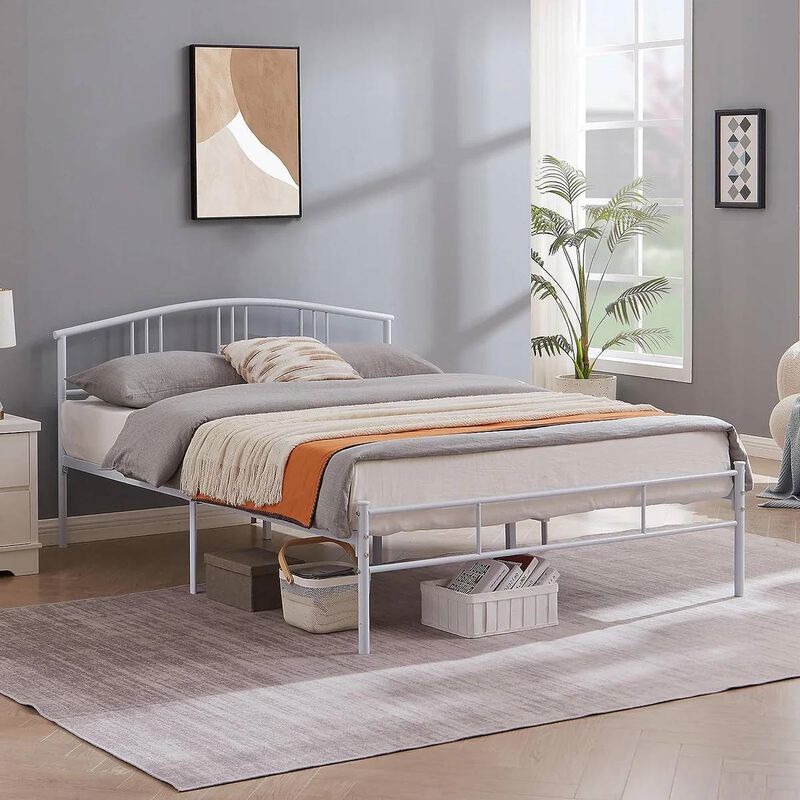 Modern Metal Platform Bed Frame with Curved Arched Headboard &ndash; Perfect for Any Bedroom