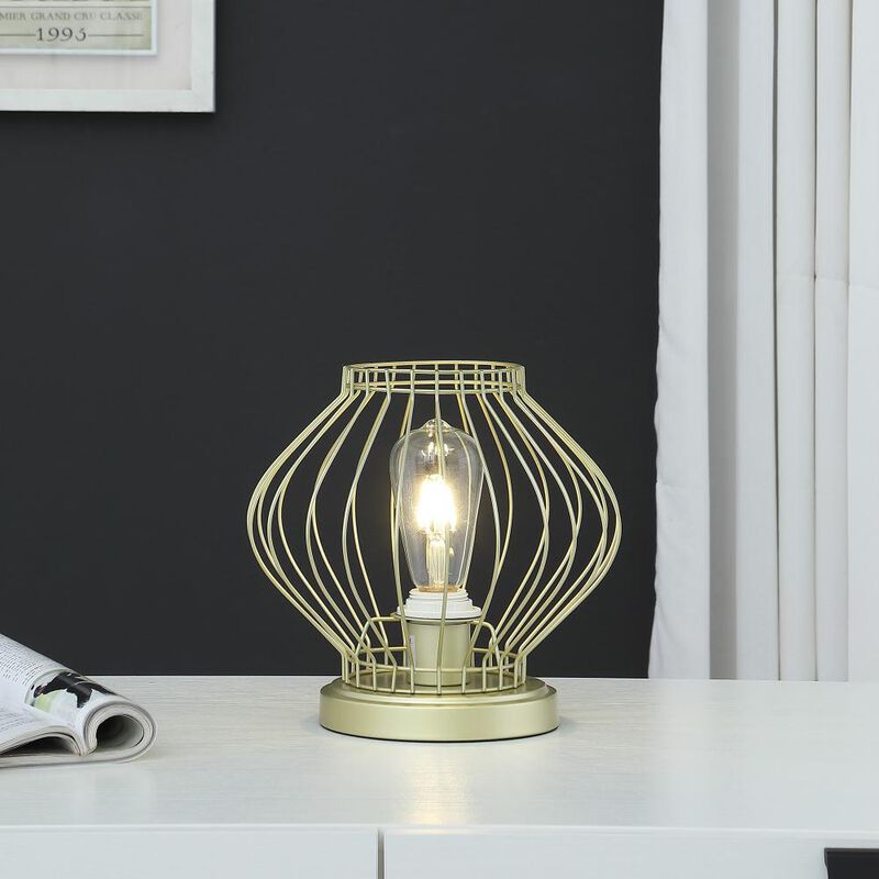 Hivvago 10" Gold Bedside Table Lamp With Gold Cage Shade