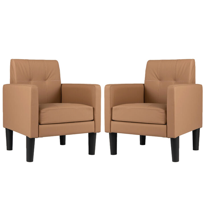 Set of 2 PU Leather Accent Chairs with Removable Cushions for Living Room