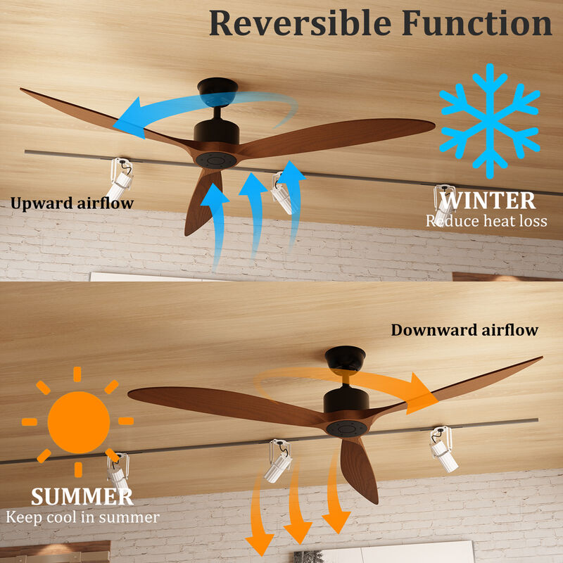 FUFU&GAGA 65-Inch Indoor Ceiling Fan with Light, Black Walnut Wood Blades, DC Motor, 6 Speeds, 1/4/8H Timer