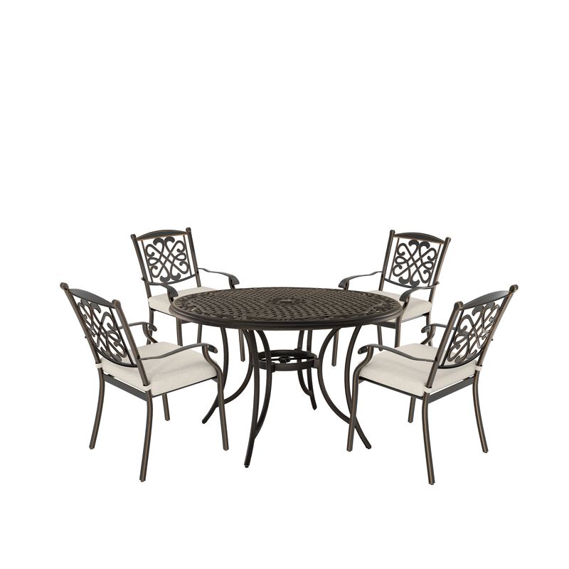 Mondawe 5-Piece Cast Aluminum Diagonal-Mesh Vines Backrest Dining Chairs image number 0