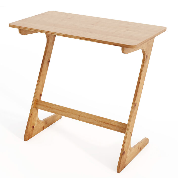 Wicker Z-Shaped Spacious Sofa Side Table with Space-Saving Tabletop