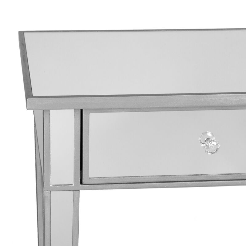 HomeRoots 40" Silver Mirrored Glass and Wood Console Table With Two Drawers image number 2