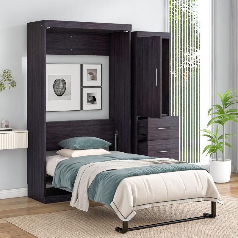 Whisen Murphy Bed with Wardrobe and Drawers, Storage Bed, can be Folded into a Cabinet