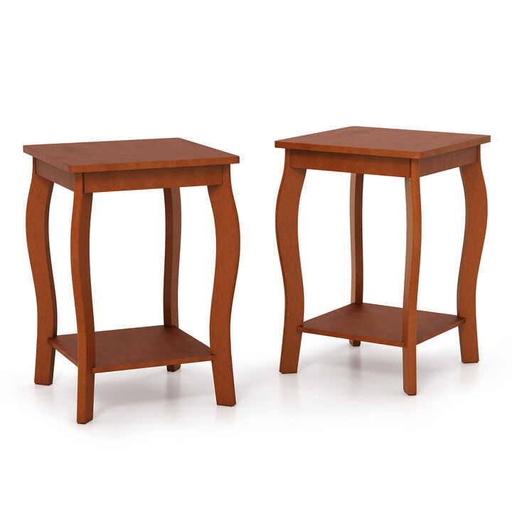 2-Tier Square End Table with Storage Shelf - Set of 2