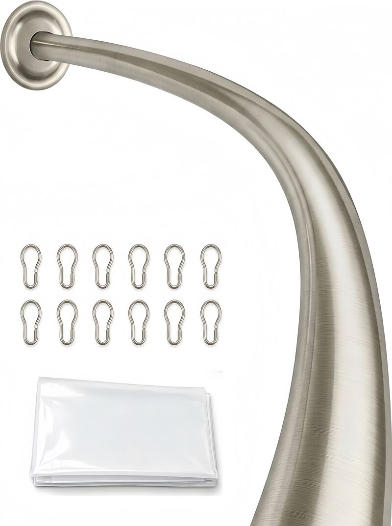 Shower Suite by Utopia Alley &ndash; Rustproof Aluminum Curved Shower Curtain Rod Combo Set with Liner & 12 Hooks, Adjustable 45&ndash;72 Inch Wall Mount Rod image number 0