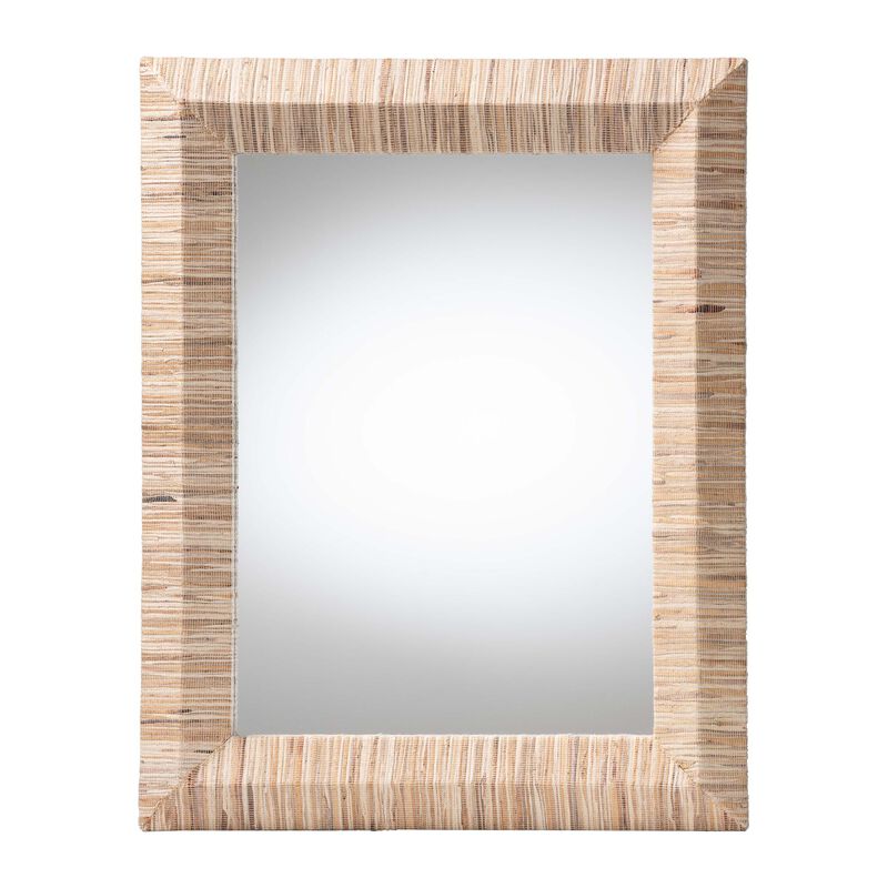 bali & pari Adino Bohemian Woven Natural Grasscloth Rectangle Accent Mirror