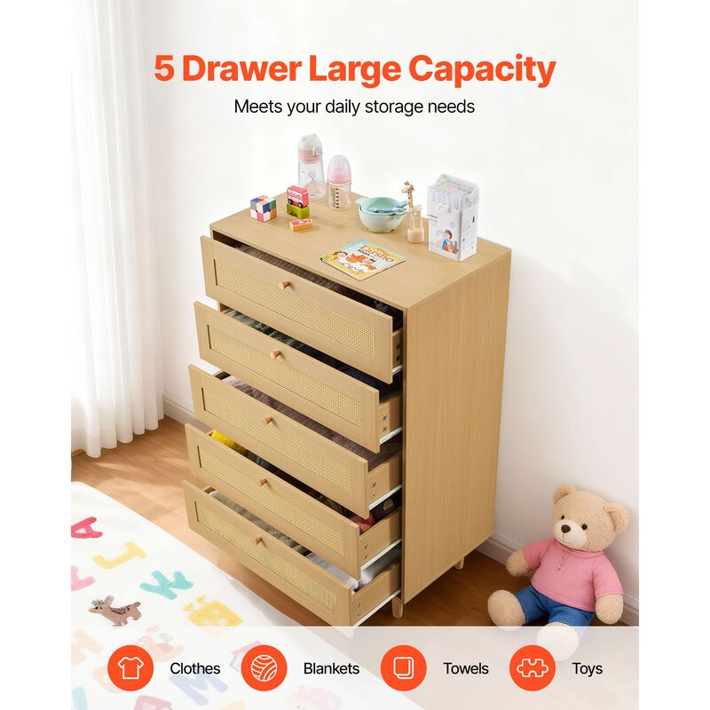 Nadwox 5-Drawer Rattan Dresser image number 2