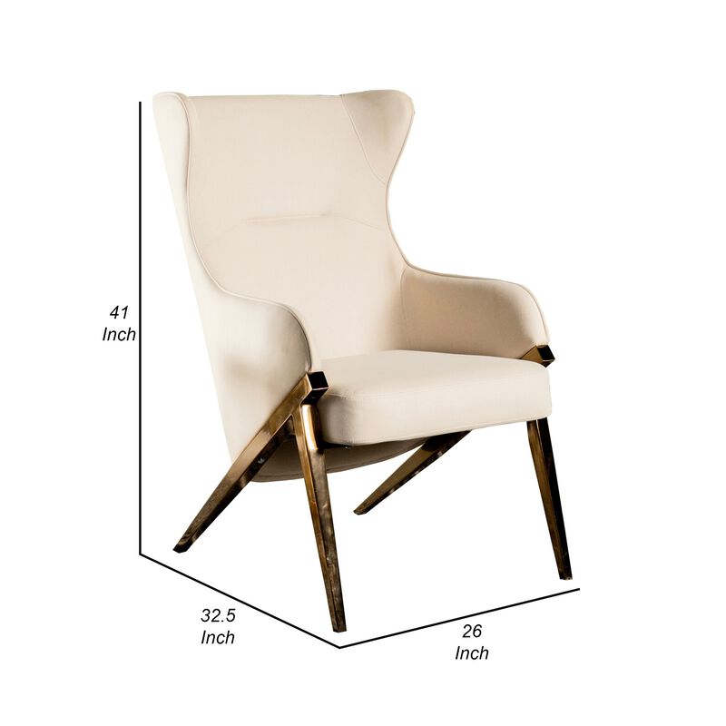 Arlo 33 Inch Accent Chair, Contoured Wingback, Beige Vegan Leather