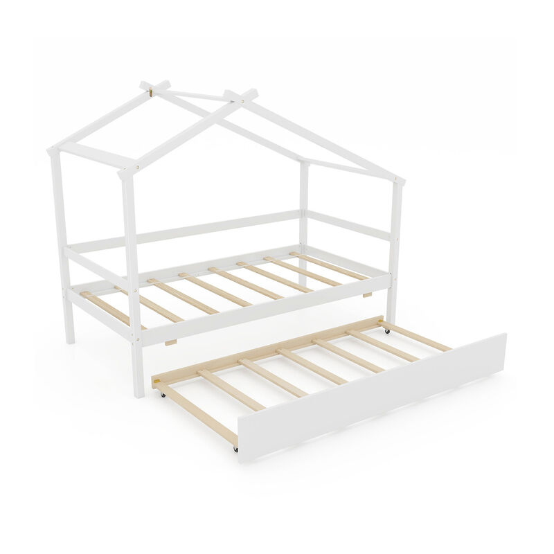 House Bed with Trundle and Roof &ndash; Space-Saving Fun Bed for Kids&rsquo; Room
