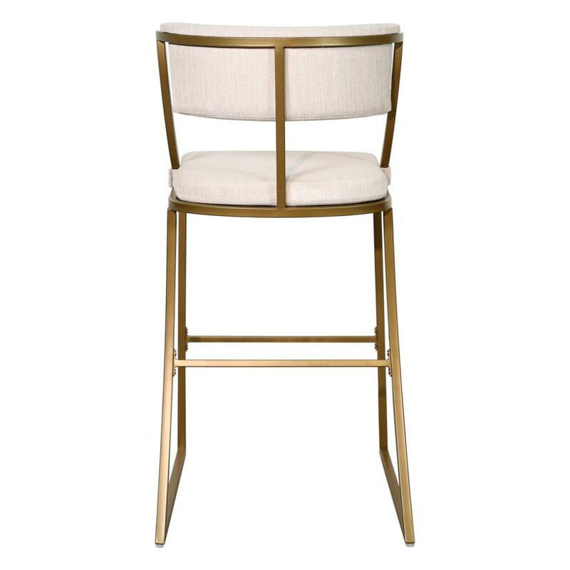 Hivvago 30 Inch Beige And Antiqued Brass Steel Low Back Bar Height Bar Chair