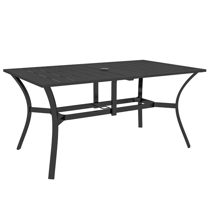 Outsunny Rectangle Outdoor Dining Table for 6 People, Steel Rectangular Patio Table with Umbrella Hole, Steel Frame for Garden, Balcony, Black