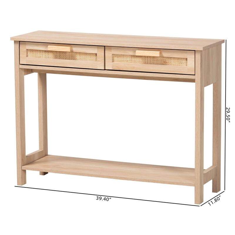 Baxton Studio Sebille Mid Century Light Brown Finished 2 Drawer Console Rattan Table image number 7