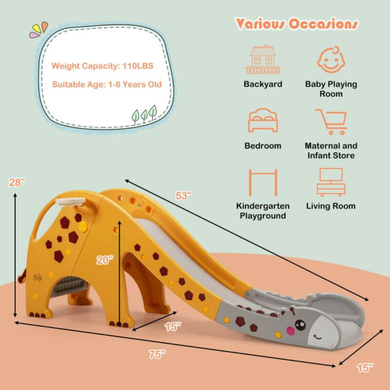 Hivvago 3-in-1 Kids Climber Slide Play Set with Basketball Hoop