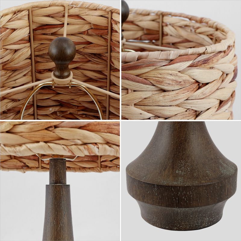 Theodore Rustic Farmhouse Handwoven Rattan/Resin LED Table Lamp