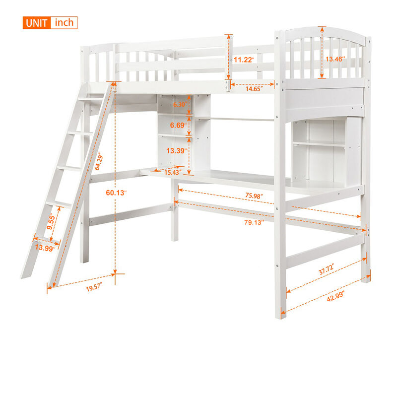 Merax Modern Loft Bed with Storage Shelves