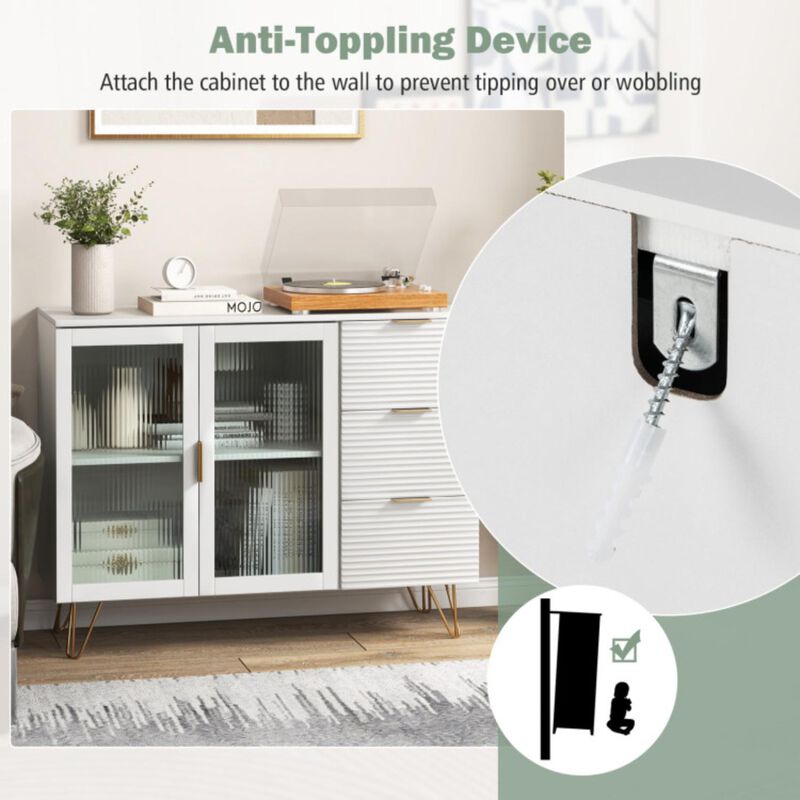 Hivvago Modern Sideboard Buffet Cabinet with 2 Doors and 3 Drawers for Living Room Dining Room-White