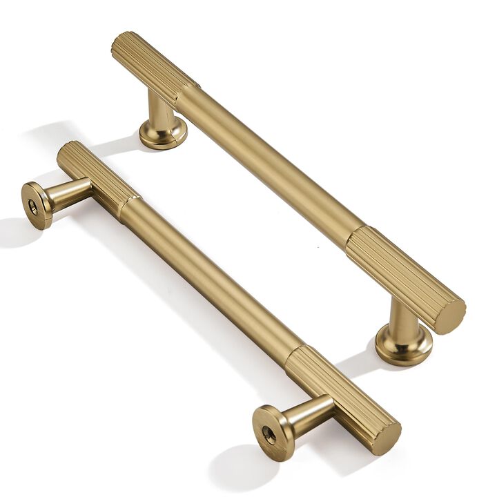 khtumeware 5 Inch Hole Center 2 Pack Brushed Brass Heavy Duty Solid Warm Brass Cabinet Pulls, Kitchen Drawer Handles, for Dresse