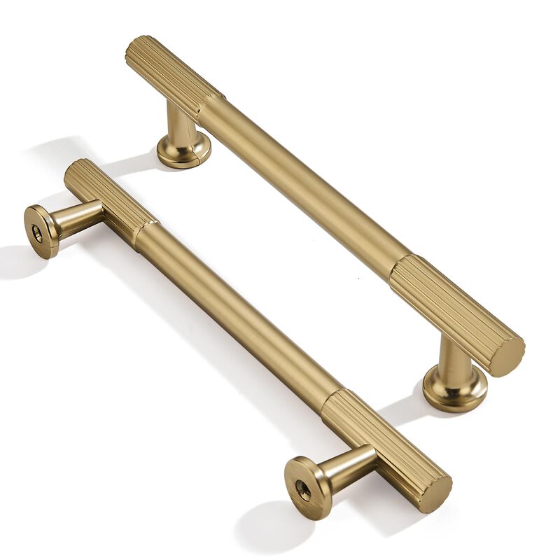 khtumeware 5 Inch Hole Center 2 Pack Brushed Brass Heavy Duty Solid Warm Brass Cabinet Pulls, Kitchen Drawer Handles, for Dresse