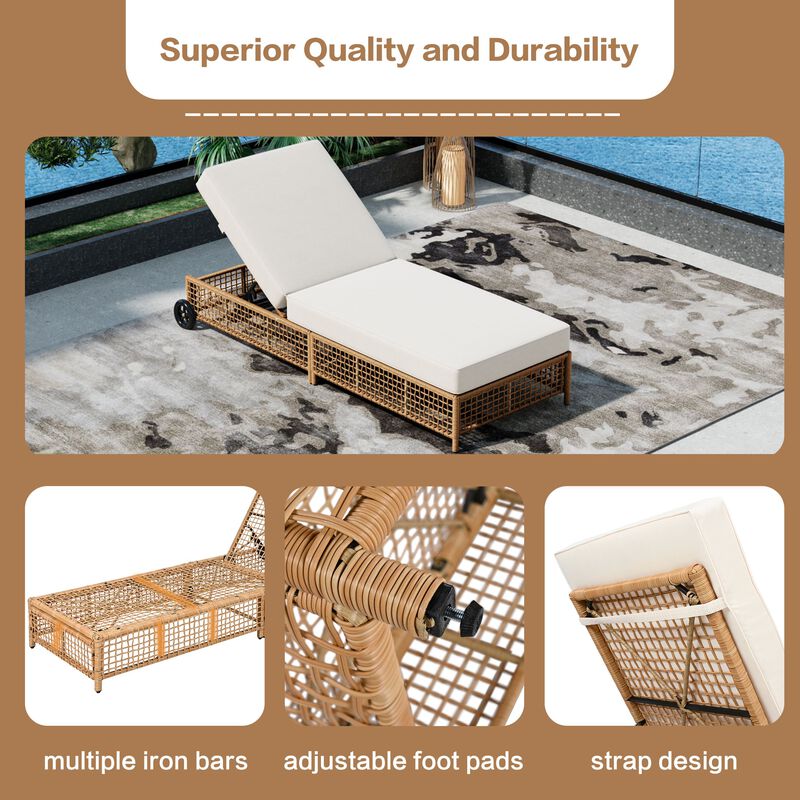Whisen Rattan Outdoor Lounge Chair Set of 2, Patio Chaise Lounge with 5-Position Backrest image number 7