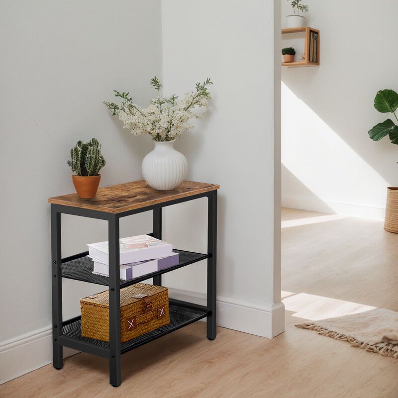 Narrow End Table with 3 Tiers, Adjustable Shelves, Slim Side Table for Small Spaces image number 3