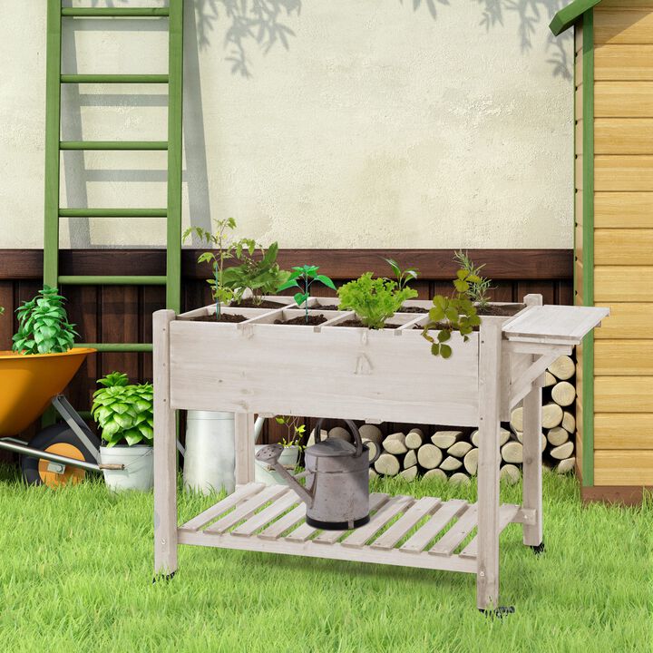 Hivvago Raised Garden Planter with Lockable Wheels and Storage Shelf