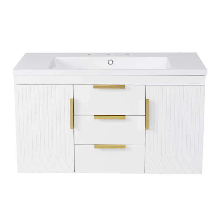 ELEMENT ACE Wall Mounted Floating Bathroom Vanity with Storage Cabinet and Two Drawers