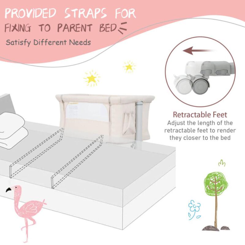 Hivvago Portable Baby Bedside Bassinet with 5-level Adjustable Heights and Travel Bag